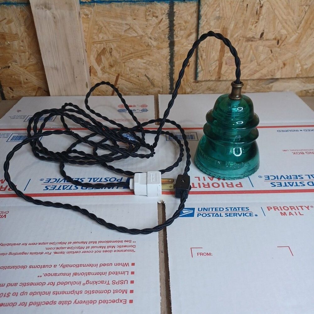 Glass Insulator Hanging Pendant Light with Wall Plug and Dimmable light Railroad